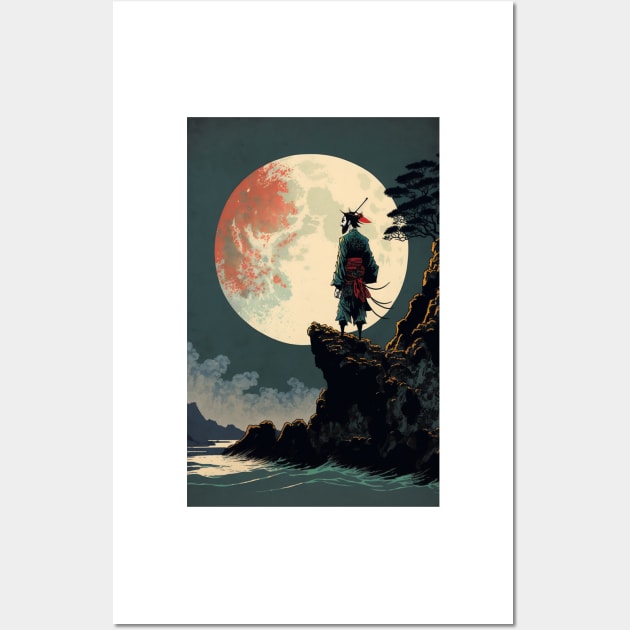 Samurai in the Moonlight Wall Art by JigglePeek